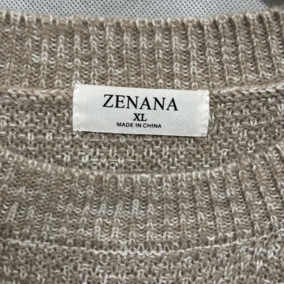 Zenana Outfitters Women's Beige Crew Neck Sweater - Picture 3 of 4